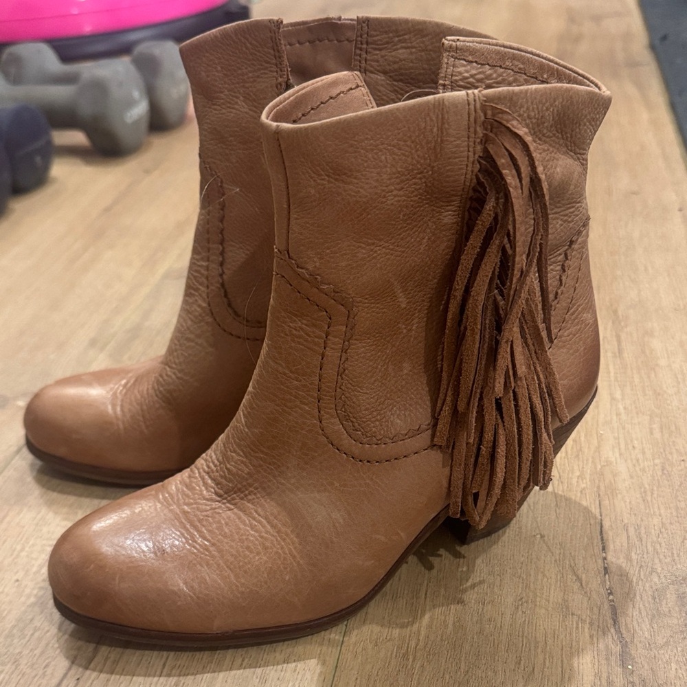Sam Edelman Tan Fringe Ankle Booties
